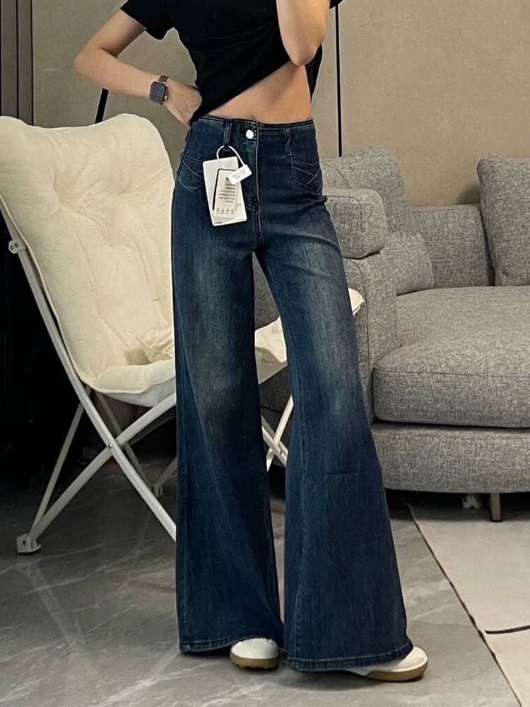 작은 키 아메리칸 핫걸 높음 거리 부츠컷 청바지 여성 하이웨이스트 새로운 다용도 슬림해 보이는 나팔 긴 바지 상세 이미지 4
