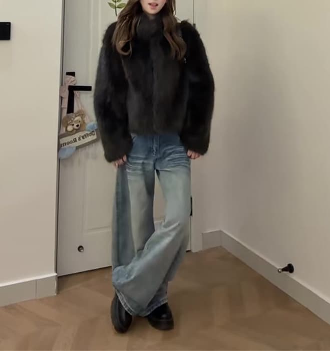 작은 키 아메리칸 주머니 자수 넓은 다리 청바지 여성 새로운 로우 웨이스트 루즈핏 스트레이트 바닥 청소 바지 이미지 2