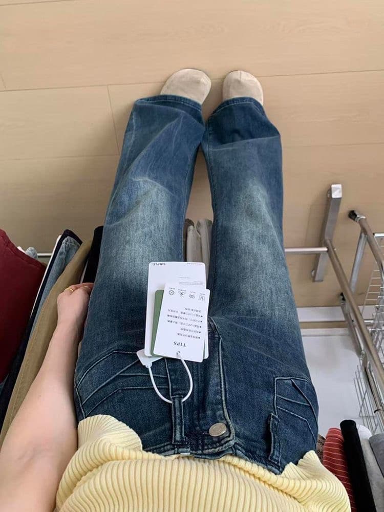 작은 키 아메리칸 핫걸 높음 거리 부츠컷 청바지 여성 하이웨이스트 새로운 다용도 슬림해 보이는 나팔 긴 바지 이미지 3