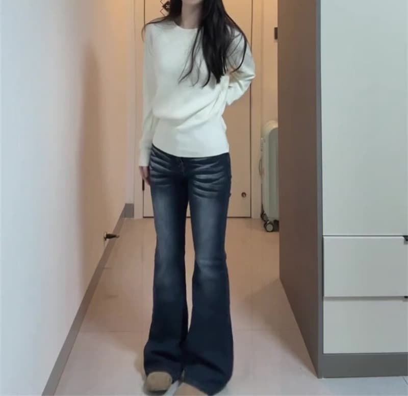 작은 키 레트로 마이크로 나팔 청바지 여성 새로운 핫걸 로우 웨이스트 몸매 가꾸기 슬림해 보이는 신축성 호스 슈 바지 이미지 4