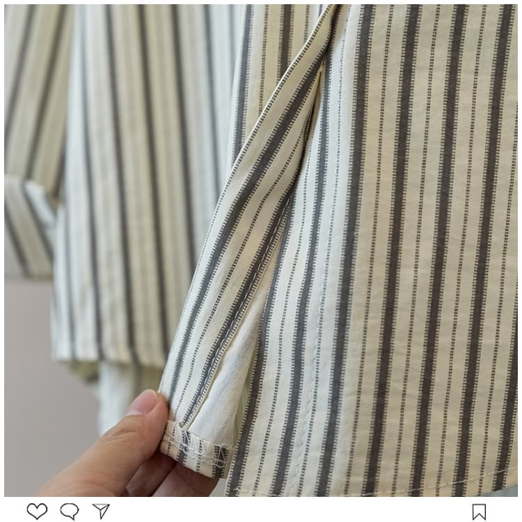 실사 빅 사이즈 여성 의류 가을 지방 mm 새로운 고급 센스 한국 스타일 캐주얼 레트로 스트라이프 재킷 셔츠 맨위 상세 이미지 17