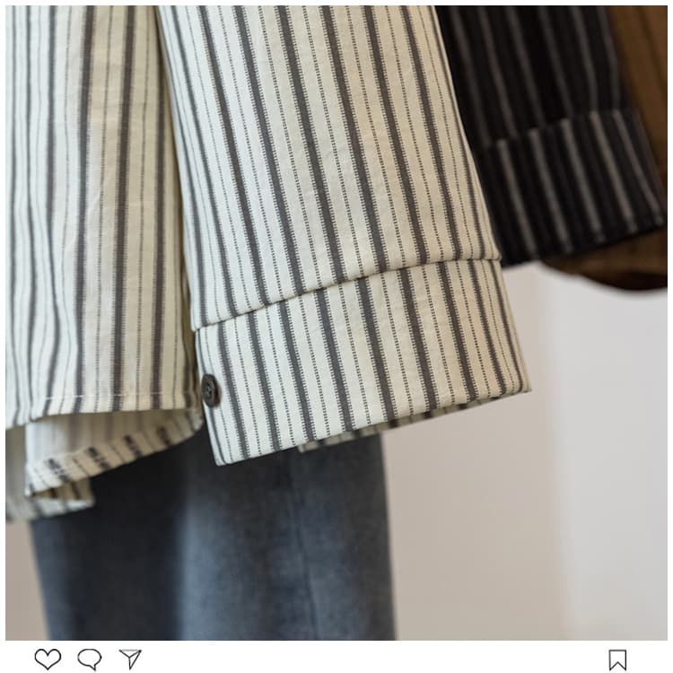 실사 빅 사이즈 여성 의류 가을 지방 mm 새로운 고급 센스 한국 스타일 캐주얼 레트로 스트라이프 재킷 셔츠 맨위 상세 이미지 18