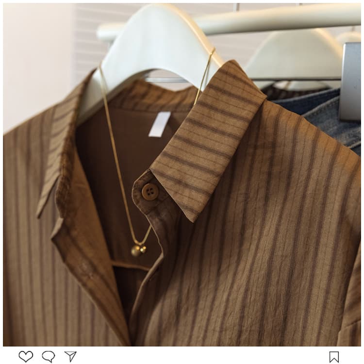 실사 빅 사이즈 여성 의류 가을 지방 mm 새로운 고급 센스 한국 스타일 캐주얼 레트로 스트라이프 재킷 셔츠 맨위 상세 이미지 21
