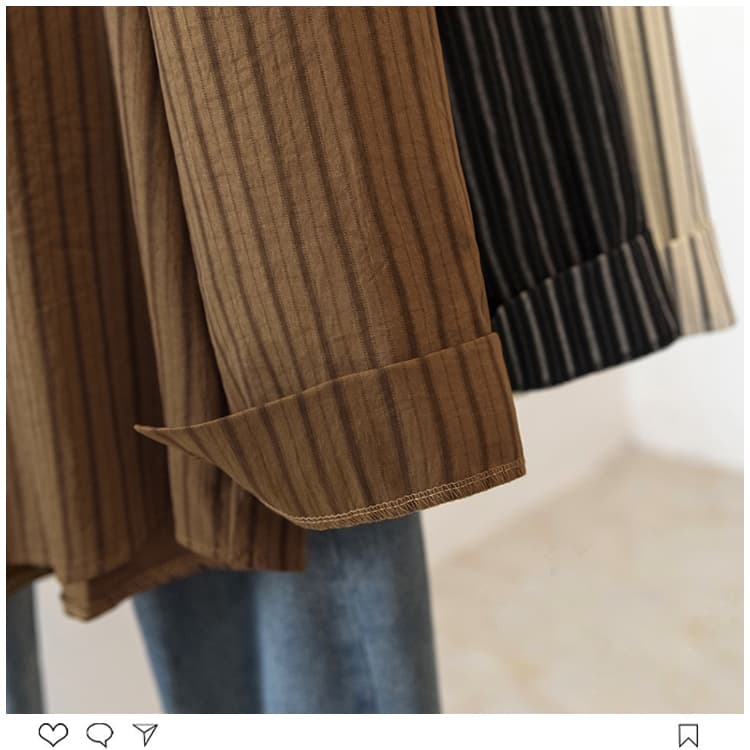 실사 빅 사이즈 여성 의류 가을 지방 mm 새로운 고급 센스 한국 스타일 캐주얼 레트로 스트라이프 재킷 셔츠 맨위 상세 이미지 22