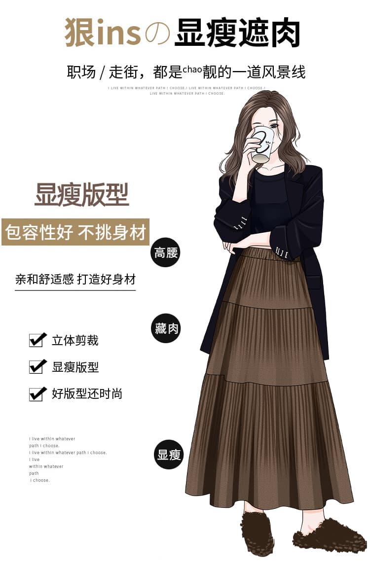 실사 빅 사이즈 여성 의류 새로운 프랑스식 휴가 바람 분위기 센스 플리츠 하이웨이스트 표지 넓적 다리 슬림해 보이는 케이크 반신 스커트 상세 이미지 6