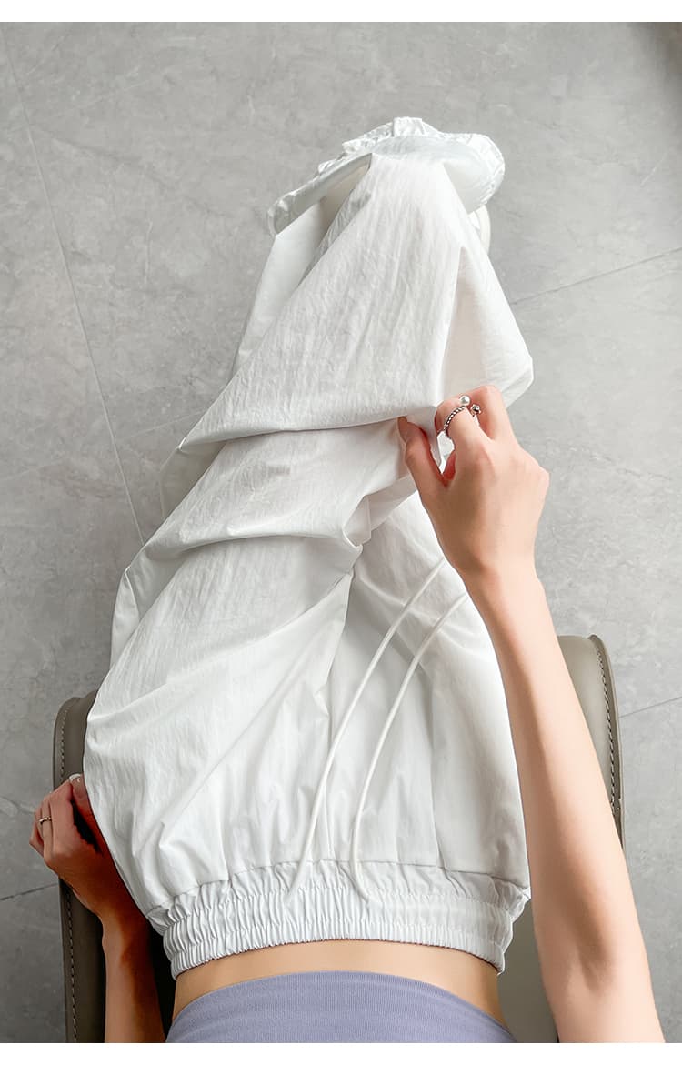 실사 얼음 실크 와이드 레깅스 바지 여름 얇은 스타일 작은 키 허리밴드 루즈핏 슬림해 보이는 프릴 9 포인트 스트레이트 팬츠 상세 이미지 63
