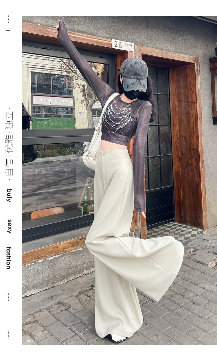 실사 하이웨이스트 도루 센스 정장 바지 루즈핏 다용도 캐주얼 바지 여성 가을 바닥 청소 바지 와이드 레그 팬츠 느긋한 바람 바지 상세 이미지 45