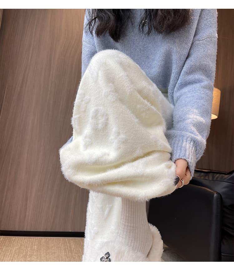 실사 밍크 플리스 자카드 와이드 레깅스 바지 가을 겨울 털이 있는 보온 니트 부드러운 찹쌀 바지 루즈핏 스트레이트 바닥 청소 바지 상세 이미지 60