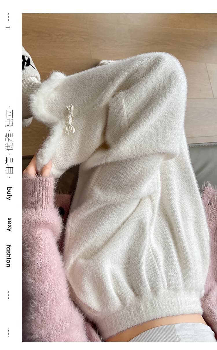 실사 단추 니트 와이드 레깅스 바지 가을 겨울 2026 새로운 디자인 센스 느긋한 루즈핏 양모 캐주얼 찹쌀 바지 상세 이미지 30