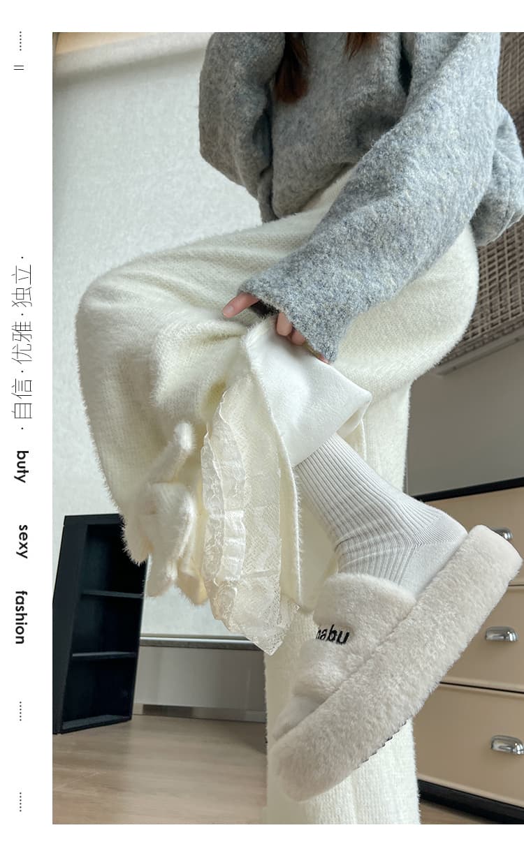 실사 나비 매듭 달콤함 스트레이트 캐주얼 바지 여성 찹쌀 바지 겨울 레이스 레이스 루즈핏 털이 있는 와이드 레그 팬츠 상세 이미지 31