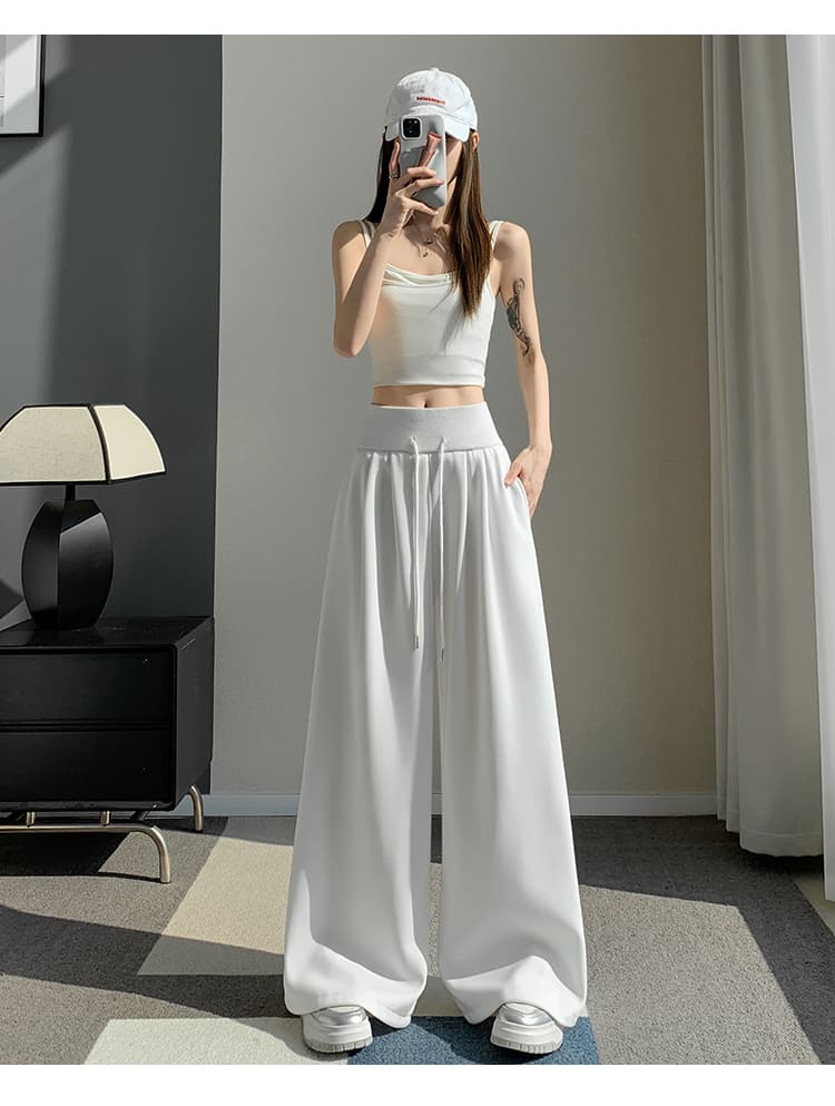 실사 아메리칸 회색 넓은 다리 캐주얼 웨이 바지 여성 2026 봄 새로운 루즈핏 하이웨이스트 스트레이트 운동 바지 상세 이미지 20