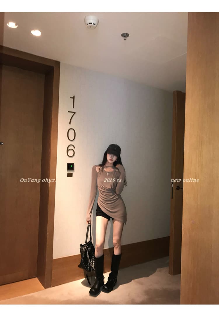한 부서 새로운 자이언트 잘 생긴 주름 몸매 가꾸기 다용도 흔들다 칼라 맨위 여성 가을 불규칙 슈퍼 매운맛 긴팔 티셔츠 여성 상세 이미지 24