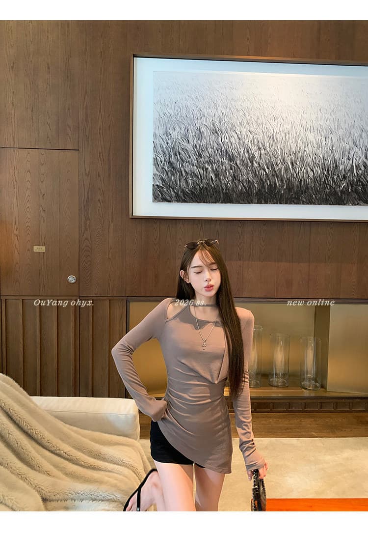 한 부서 새로운 자이언트 잘 생긴 주름 몸매 가꾸기 다용도 흔들다 칼라 맨위 여성 가을 불규칙 슈퍼 매운맛 긴팔 티셔츠 여성 상세 이미지 36