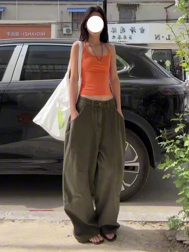 재고 상품 아메리칸 높음 거리 넓은 다리 워크웨어 청바지 여성 하이웨이스트 슬림해 보이는 루즈핏 스트레이트 모통이 칼 바닥 청소 바지