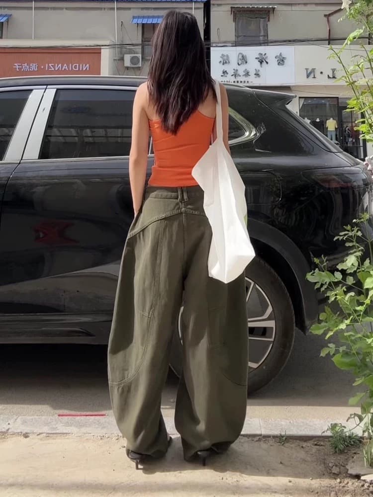 재고 상품 아메리칸 높음 거리 넓은 다리 워크웨어 청바지 여성 하이웨이스트 슬림해 보이는 루즈핏 스트레이트 모통이 칼 바닥 청소 바지 상세 이미지 2