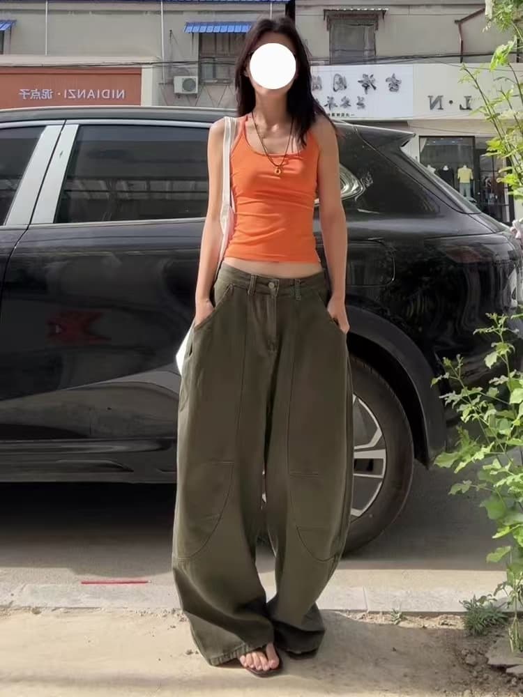 재고 상품 아메리칸 높음 거리 넓은 다리 워크웨어 청바지 여성 하이웨이스트 슬림해 보이는 루즈핏 스트레이트 모통이 칼 바닥 청소 바지 상세 이미지 4