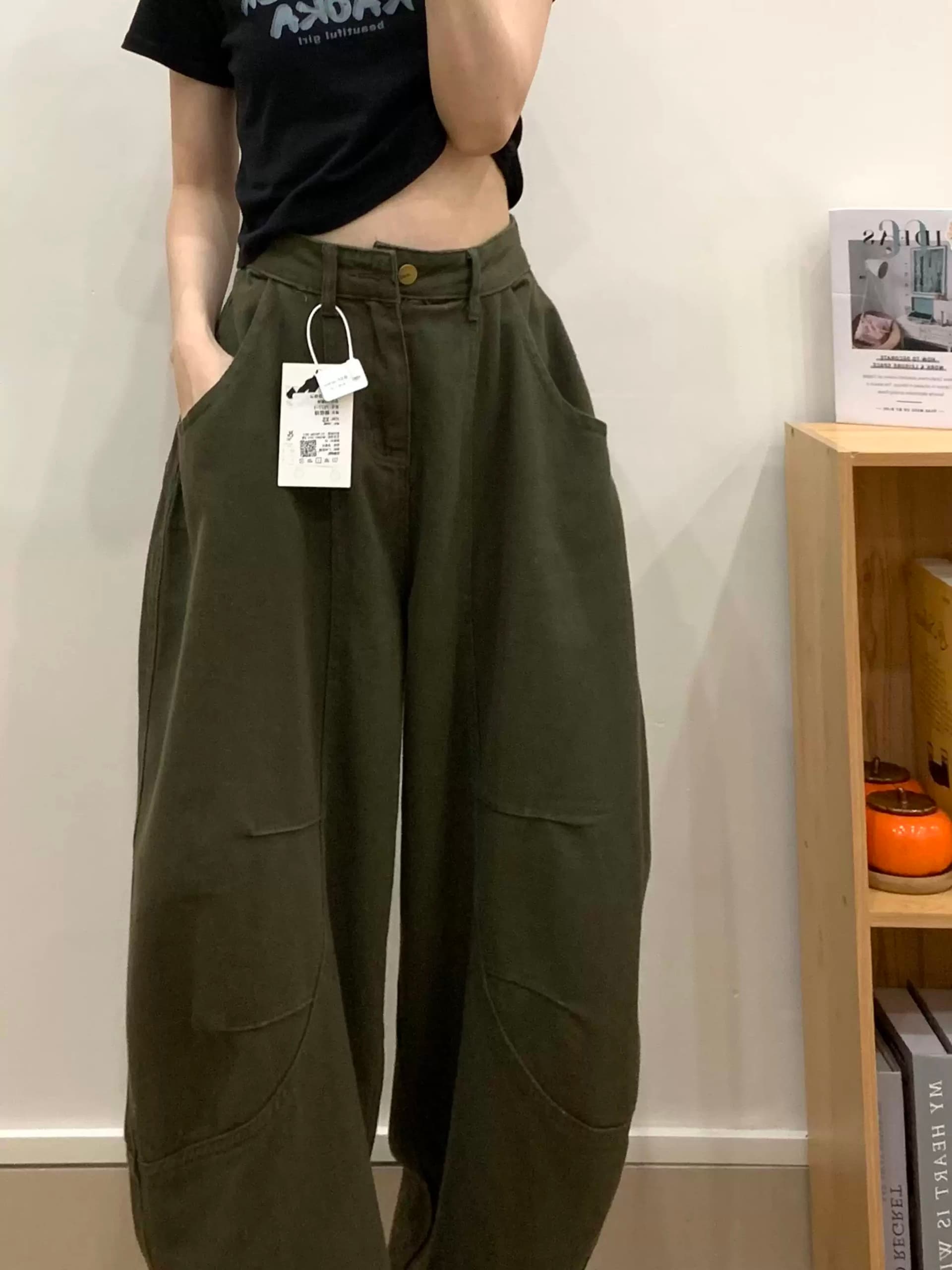 재고 상품 아메리칸 넓은 다리 프로필 모양 워크웨어 청바지 여성 새로운 하이웨이스트 슬림해 보이는 루즈핏 스트레이트 바닥 청소 바지 이미지 2
