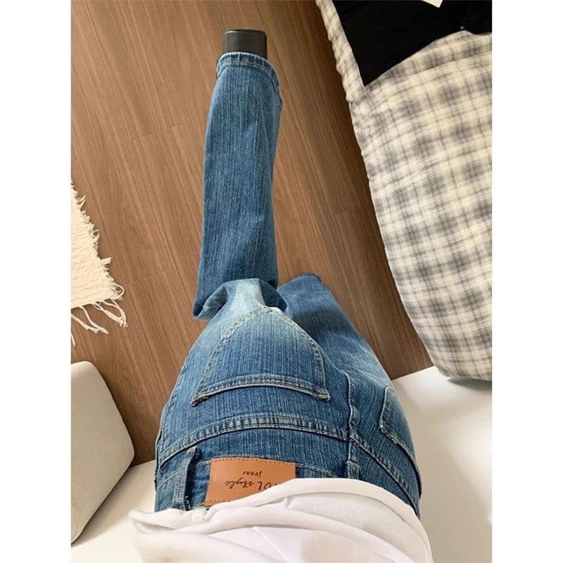 재고 상품 아메리칸 핫걸 로우 웨이스트 부츠컷 청바지 여성 여름 새로운 아니요 막대기 다리 루즈핏 나팔 긴 바지 상세 이미지 3