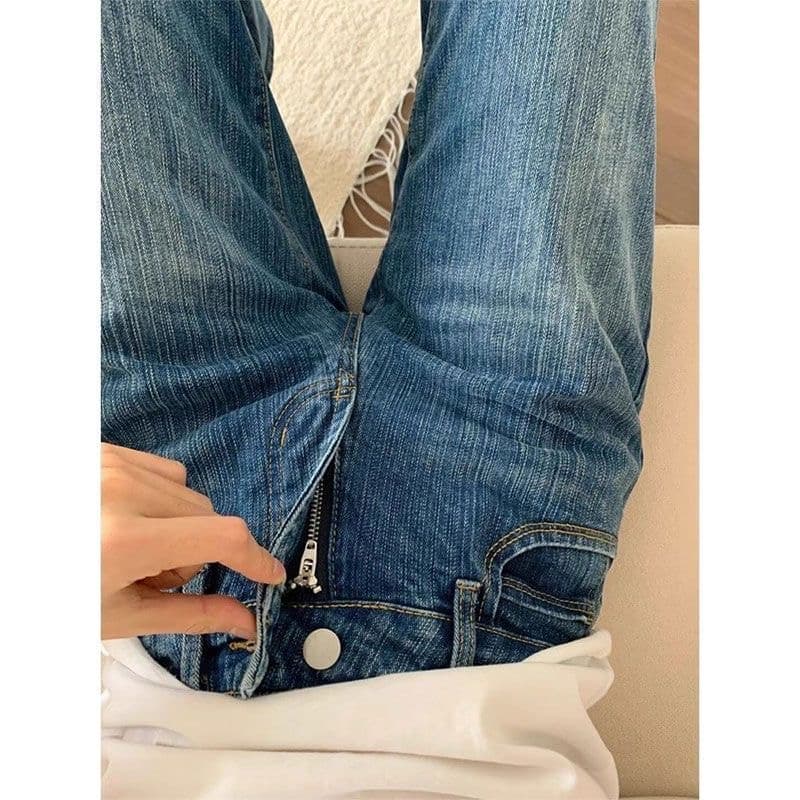 재고 상품 아메리칸 핫걸 로우 웨이스트 부츠컷 청바지 여성 여름 새로운 아니요 막대기 다리 루즈핏 나팔 긴 바지 상세 이미지 5