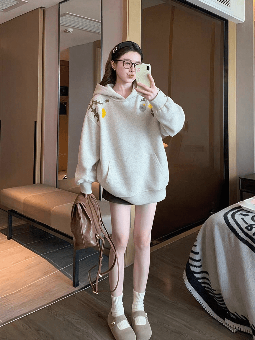 순수한 Mianhua 면 복합 우유 실크 320g 은 여우 플러시 420g 후드 자수 후드티 빅 사이즈 300 근 커플 트렌디 상세 이미지 3