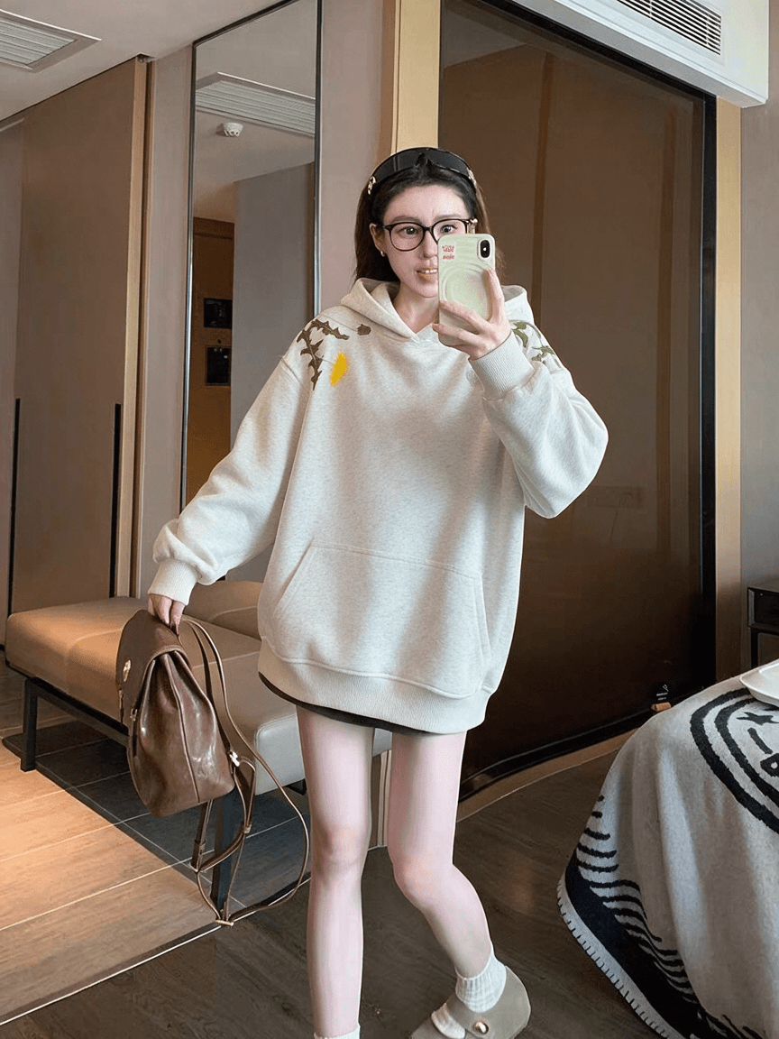 순수한 Mianhua 면 복합 우유 실크 320g 은 여우 플러시 420g 후드 자수 후드티 빅 사이즈 300 근 커플 트렌디 상세 이미지 4