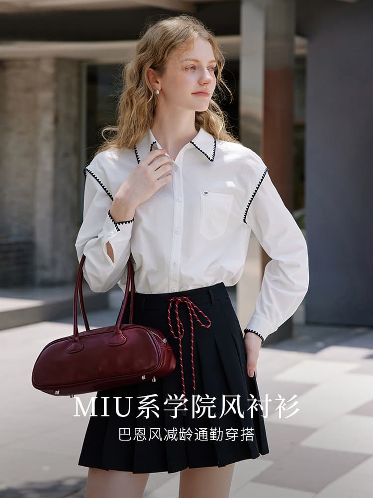 경관 그림 miu 부서 학원 스타일 하늘색 셔츠 여성 긴 소매 206 봄 새로운 프랑스식 셔츠 맨위