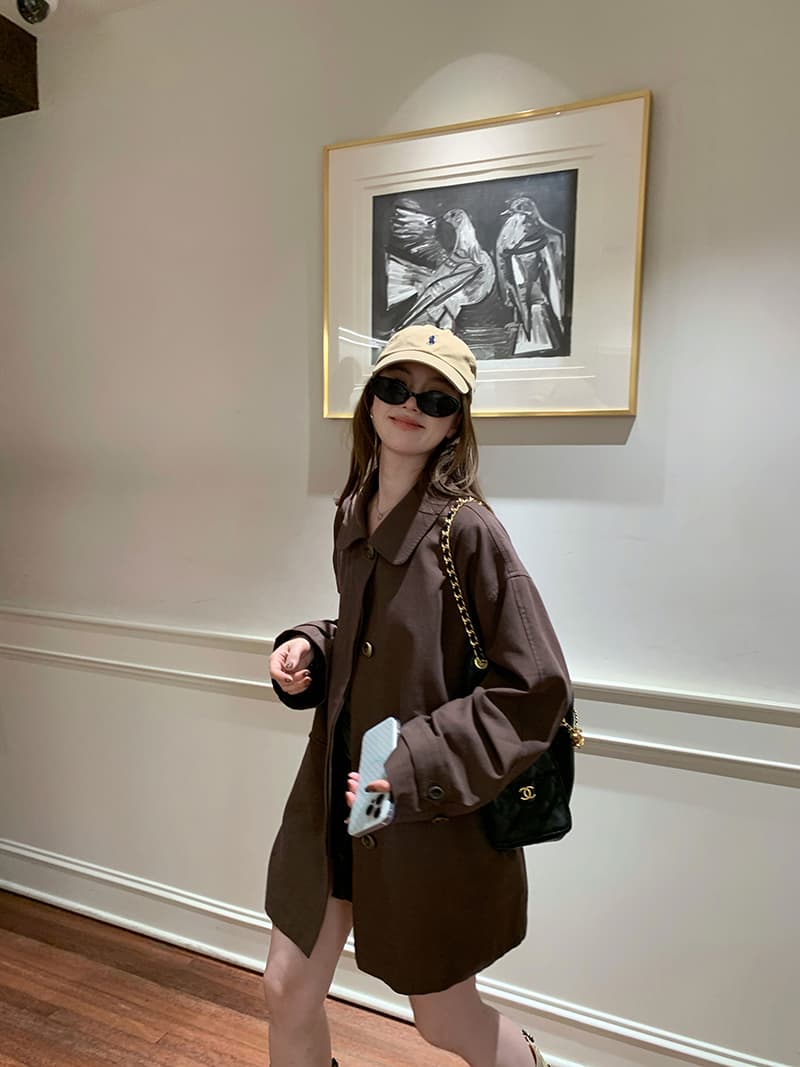 경관 그림 노팅힐 길모퉁이 질감 전체 한 부서 폴로 칼라 작은 키 중간 길이 바람막이 여성 코트 가을 상세 이미지 44