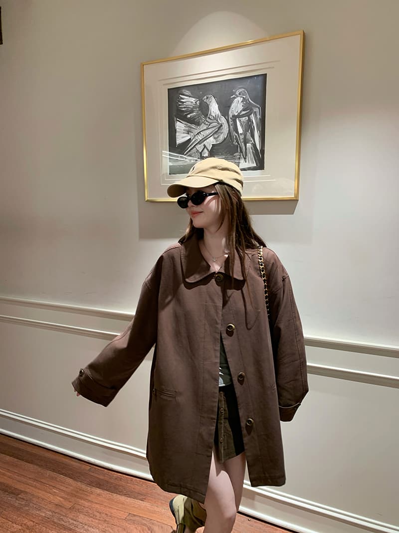 경관 그림 노팅힐 길모퉁이 질감 전체 한 부서 폴로 칼라 작은 키 중간 길이 바람막이 여성 코트 가을 상세 이미지 48