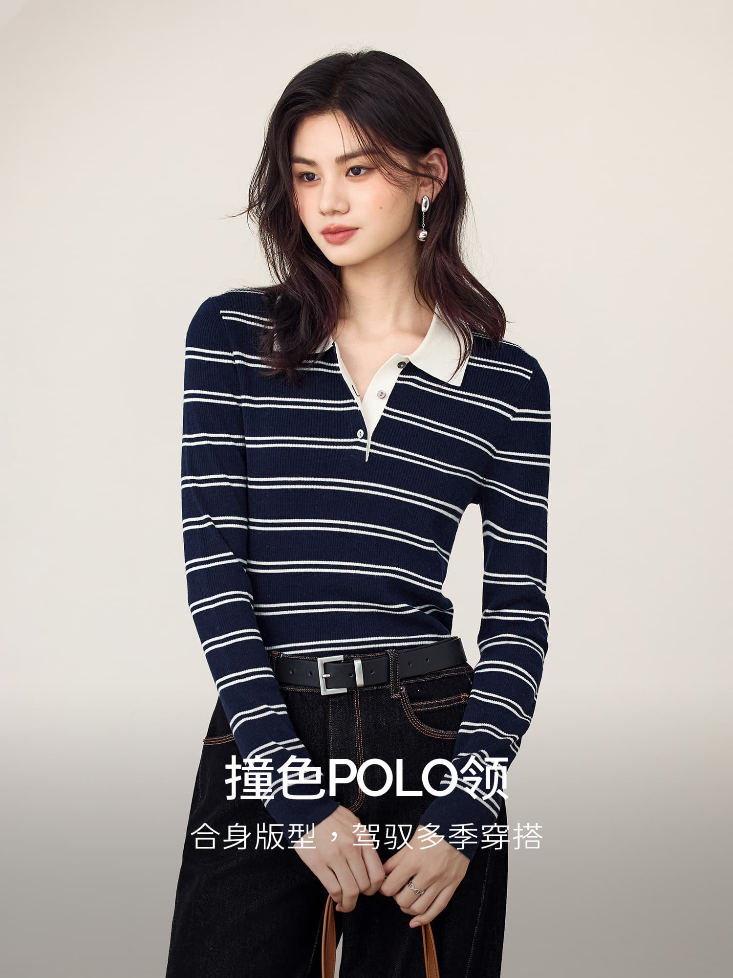 경관 그림 장 신화 추천 양모 POLO 칼라 배색 높음 지혜 센스 스트라이프 니트 스웨터 2025 가을 새로운 맨위 이미지 4