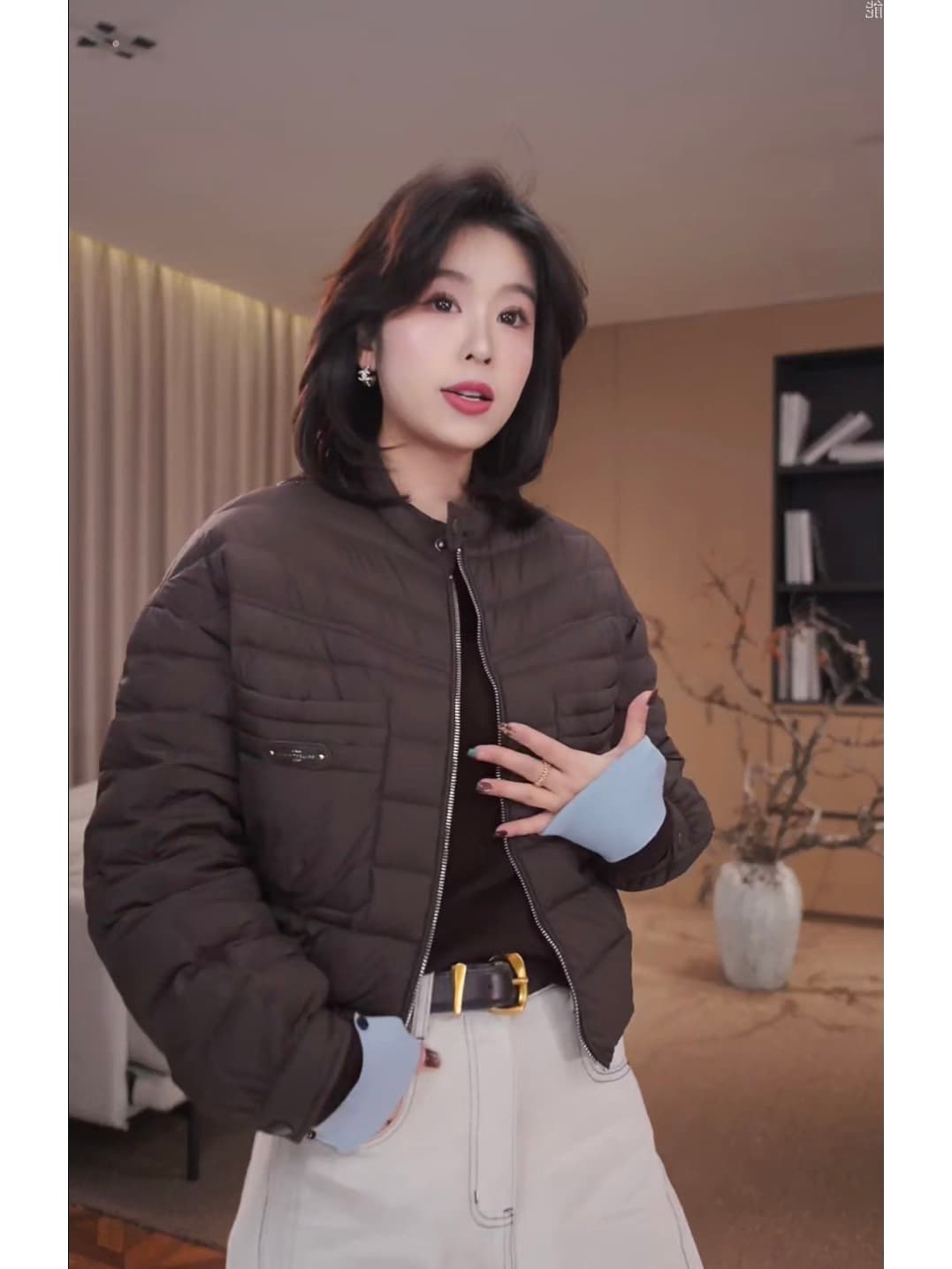 榛 과일 안개 블루 양모 패션 폴로 칼라 만나는 패치워크 색상 니트 스웨터 여성 2025 가을과 겨울 상세 이미지 10