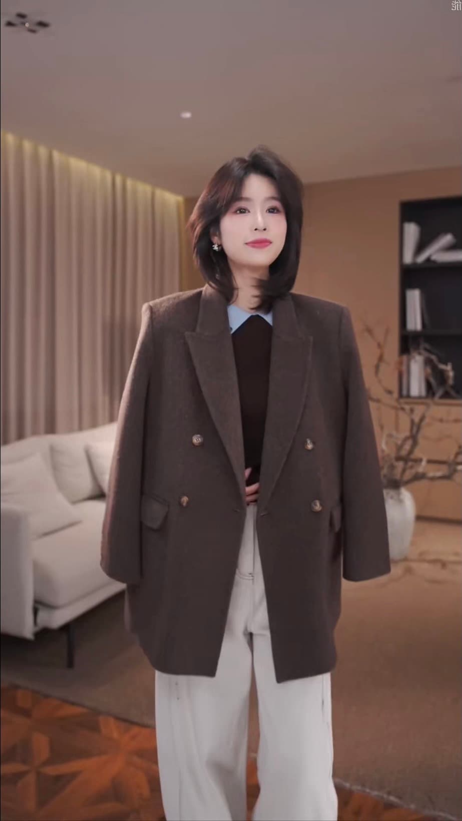榛 과일 안개 블루 양모 패션 폴로 칼라 만나는 패치워크 색상 니트 스웨터 여성 2025 가을과 겨울 상세 이미지 11