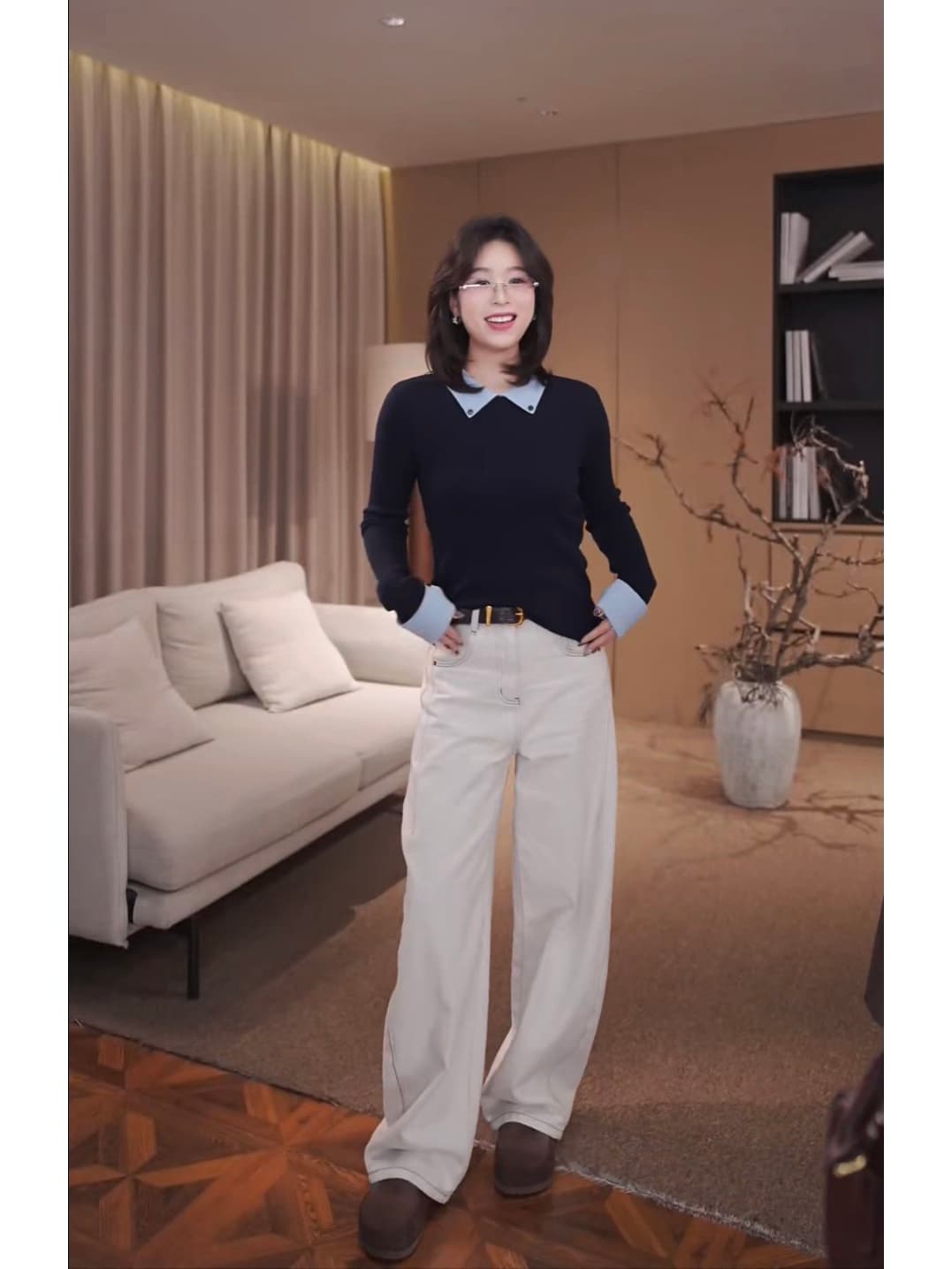 榛 과일 안개 블루 양모 패션 폴로 칼라 만나는 패치워크 색상 니트 스웨터 여성 2025 가을과 겨울 상세 이미지 15