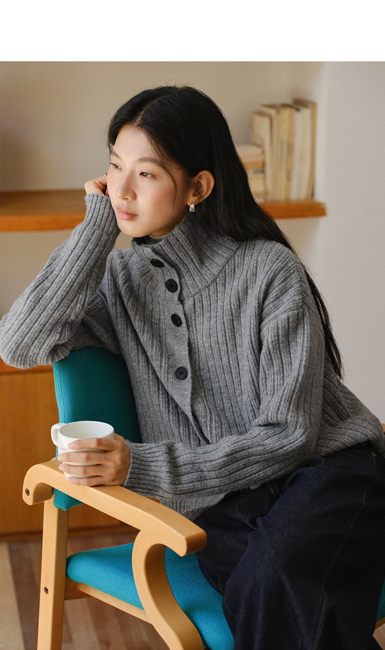 프랑스식 부드러운 바람 터틀넥 단추 스웨터 여자 2025 가을 겨울 새로운 미니멀리즘 녹색 루즈핏 니트 카디건 코트 상세 이미지 24