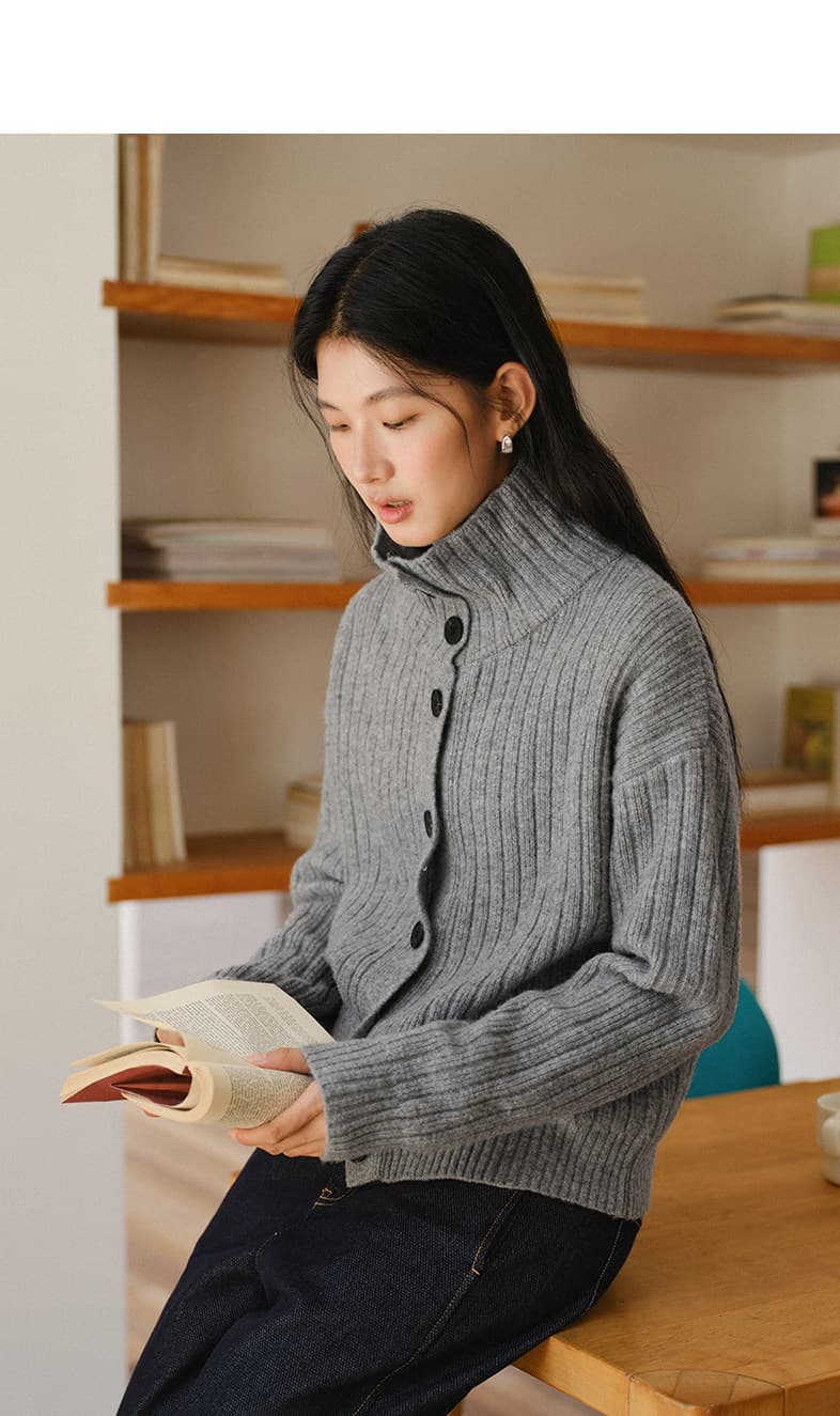 프랑스식 부드러운 바람 터틀넥 단추 스웨터 여자 2025 가을 겨울 새로운 미니멀리즘 녹색 루즈핏 니트 카디건 코트 상세 이미지 28