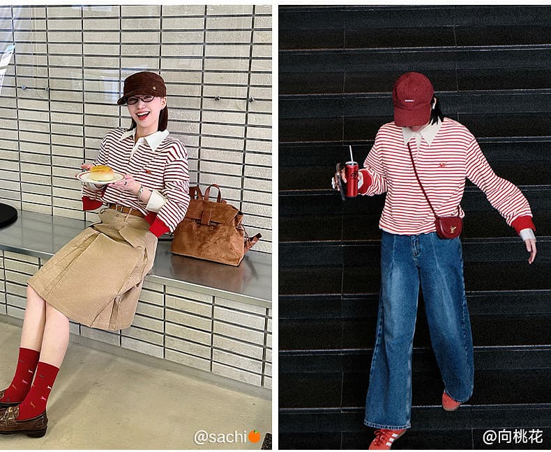 경관 그림 정가 스트라이프 주문 학원 신년 스트라이프 후드티 여성 2026 봄 새로운 디자인 센스 루즈핏 맨위 상세 이미지 17