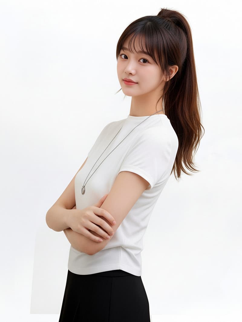 실사 라이 경기 서울 2026 봄 새로운 티셔츠 반하이넥 긍정적 인 어깨 반팔 맨위 만나는 몸매 가꾸기 화이트 동정 상세 이미지 3