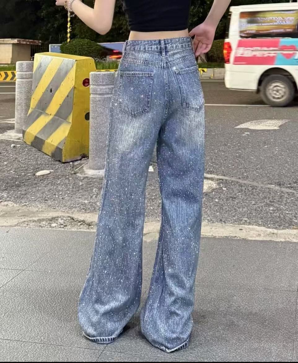 폭발 플래시 찢어진 부분 섹션 디자인 전체 훈련 다용도 디자인 청바지 반짝임 찢어진 부분 중 하이 웨이스트 청바지 상세 이미지 2