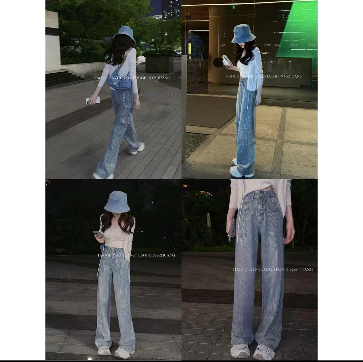 반짝임 바지 여름 얇은 스타일 넓은 다리 청바지 디자인 전체 훈련 패션 다용도 디자인 청바지 무거운 작업 긴 바지 여성 상세 이미지 7