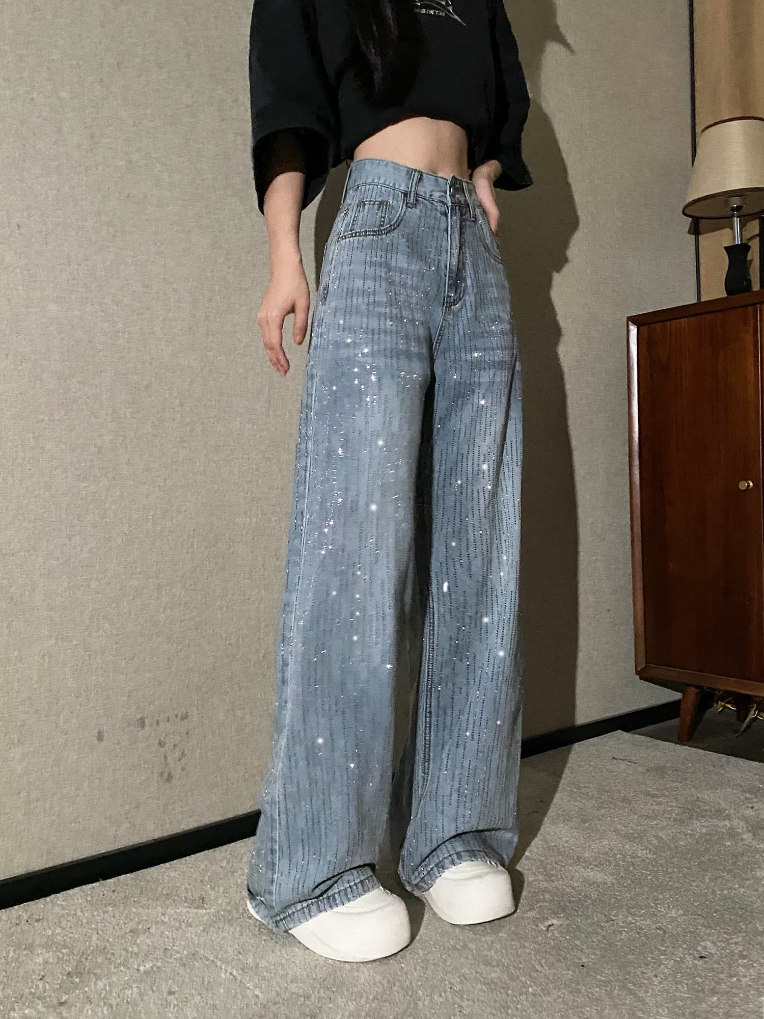 실사 재고 상품 반짝임 바지 디자인 전체 훈련 패션 다용도 디자인 청바지 상세 이미지 1