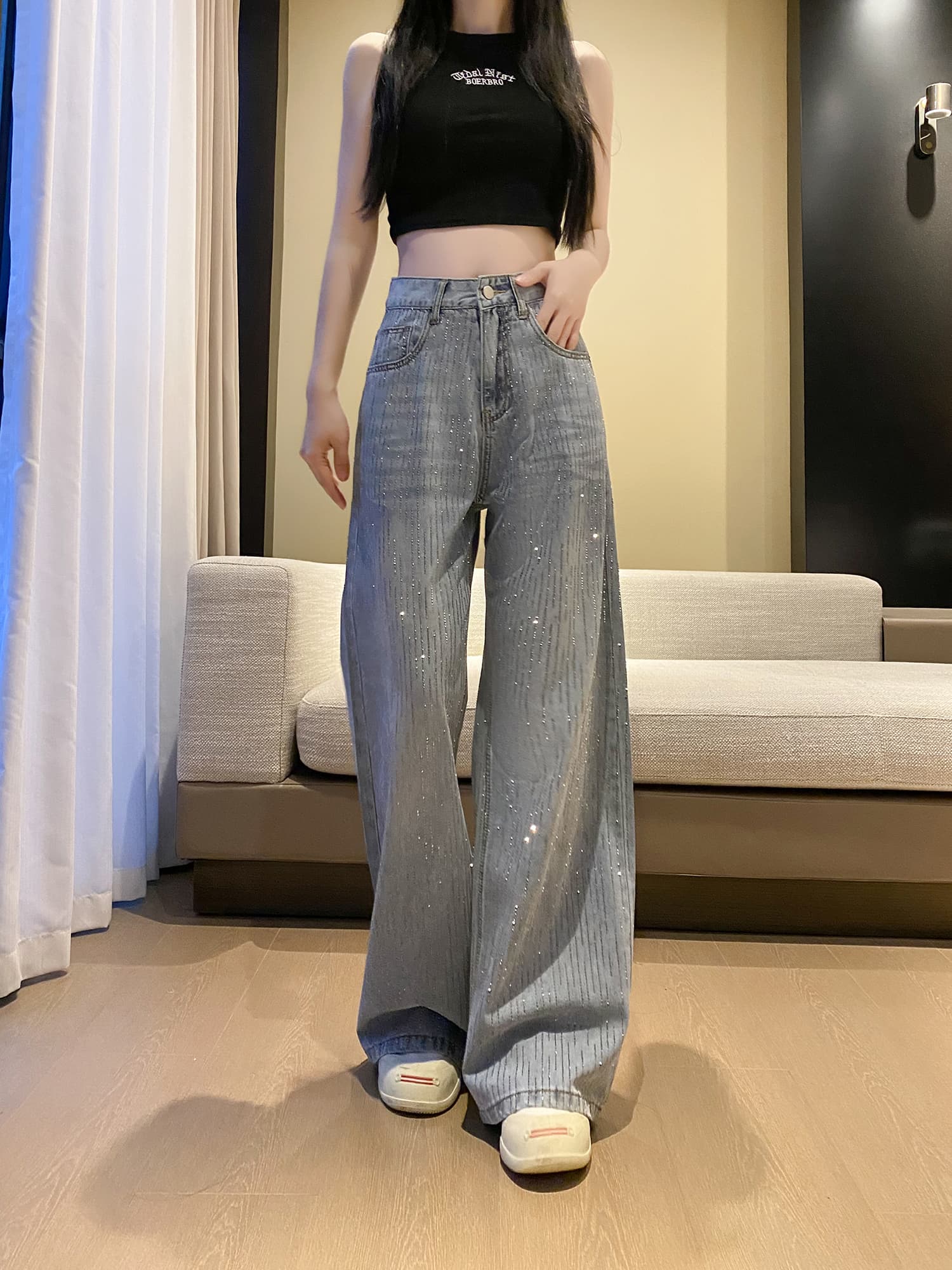 실사 재고 상품 반짝임 바지 디자인 전체 훈련 패션 다용도 디자인 청바지 상세 이미지 11