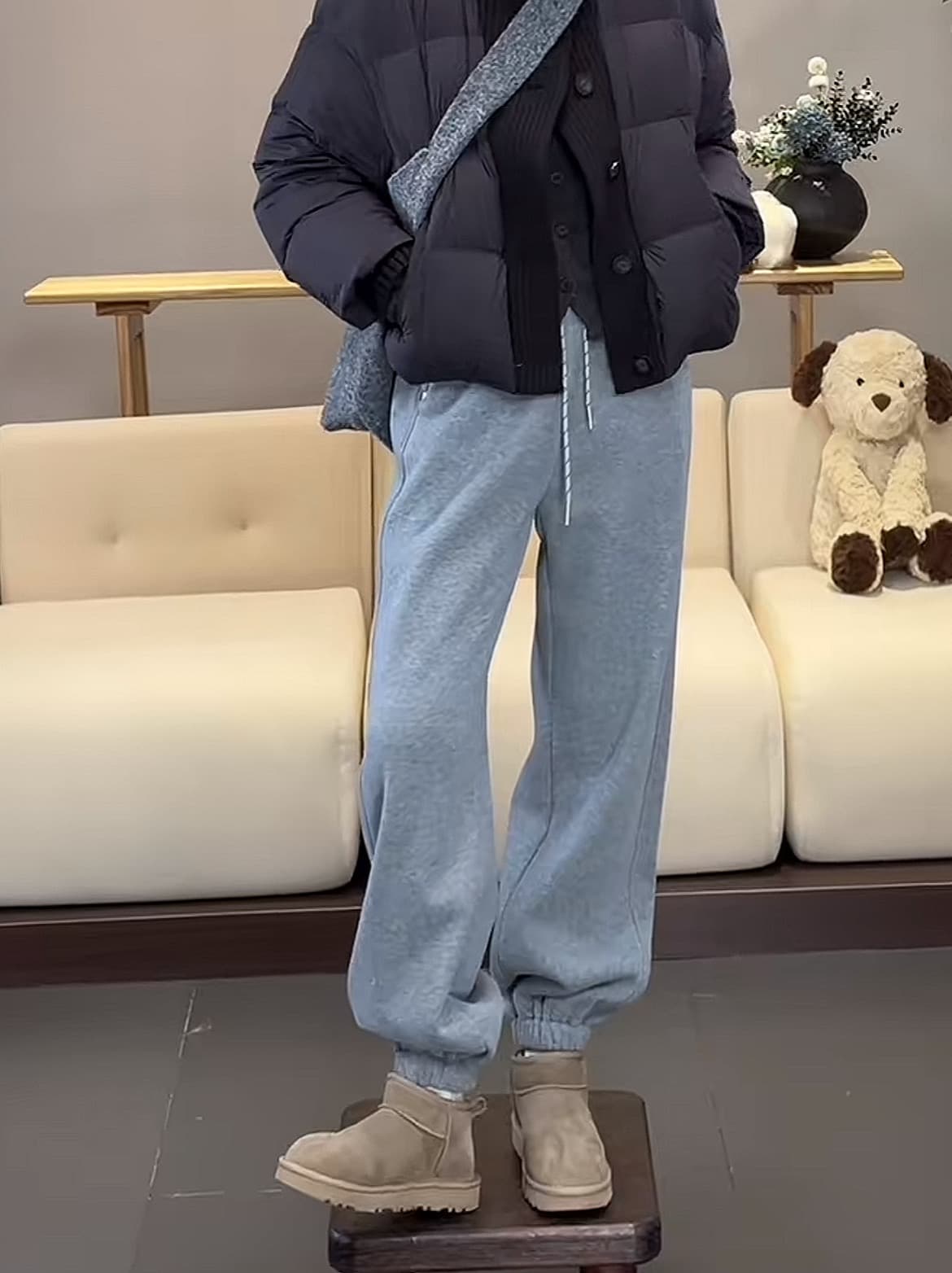 털이 있고 두꺼운 조거 웨이 바지 가을 겨울 새로운 허리밴드 웨이 바지 이미지 2