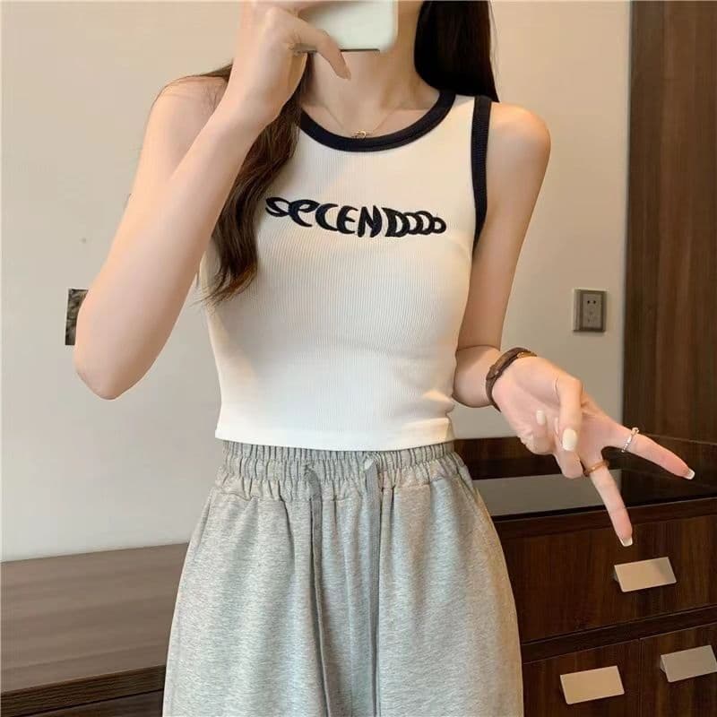 아메리칸 핑크색 단어 만나는 캐미솔 여름 여름 인사이드 가져 가라. 외출용 쇼트 스타일 운동 핫걸 민소매 맨위 상세 이미지 28