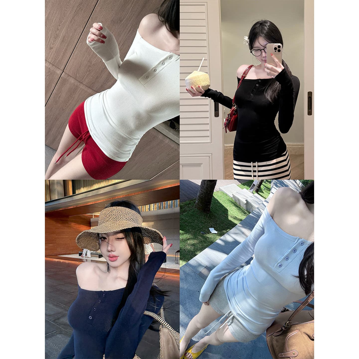 laareetoo 섹시함 순수한 욕망 비스듬한 어깨 긴팔 티셔츠 여성 봄 여름 몸매 가꾸기 슬림해 보이는 디자인 센스 맨위 오프숄더 동정