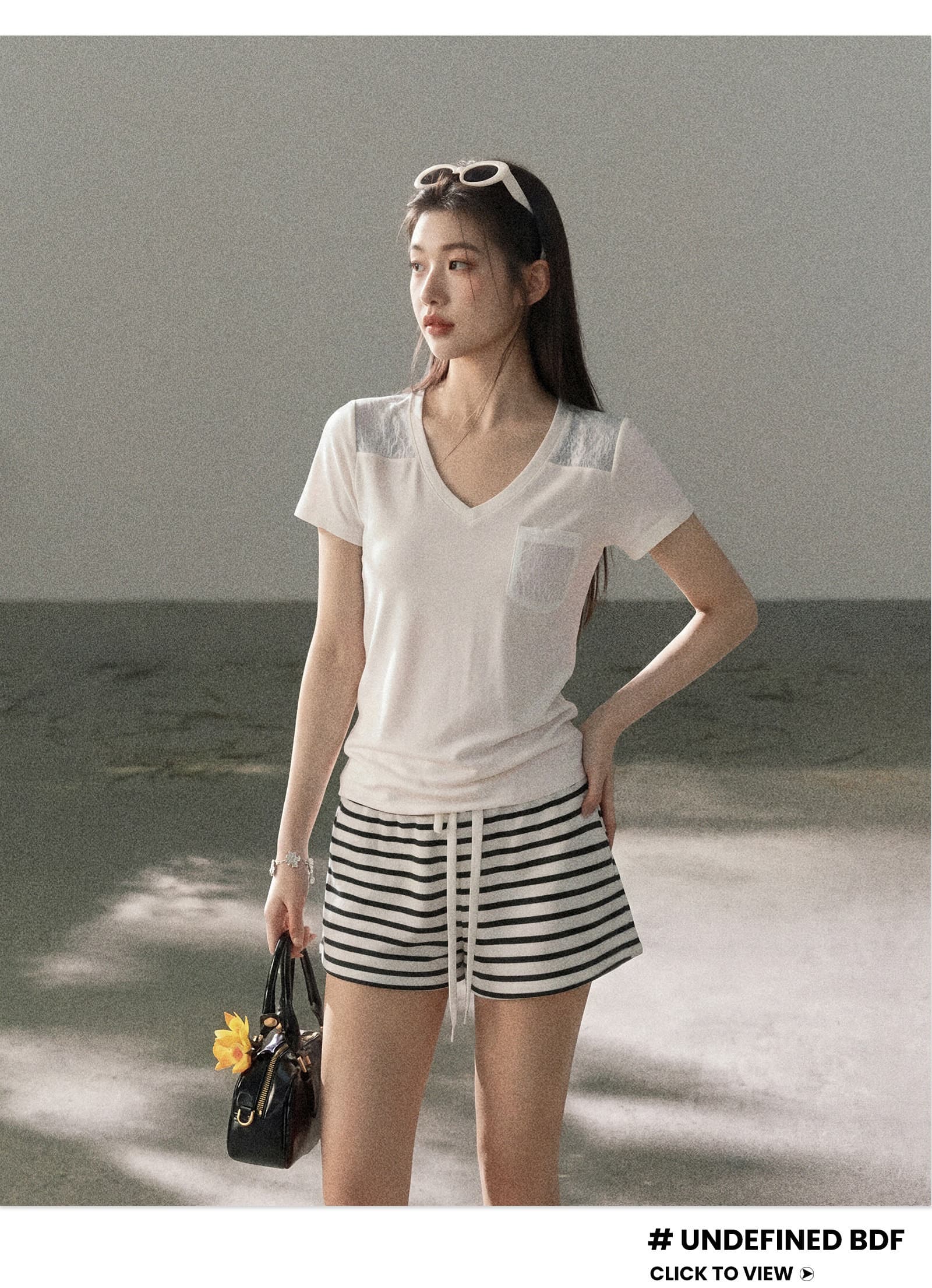 화이트 V넥 레이스 조각 긍정적 인 어깨 반팔 티셔츠 여성 여름 2026 새로운 몸매 가꾸기 순수한 욕망 핫걸 반소매 맨위 상세 이미지 6