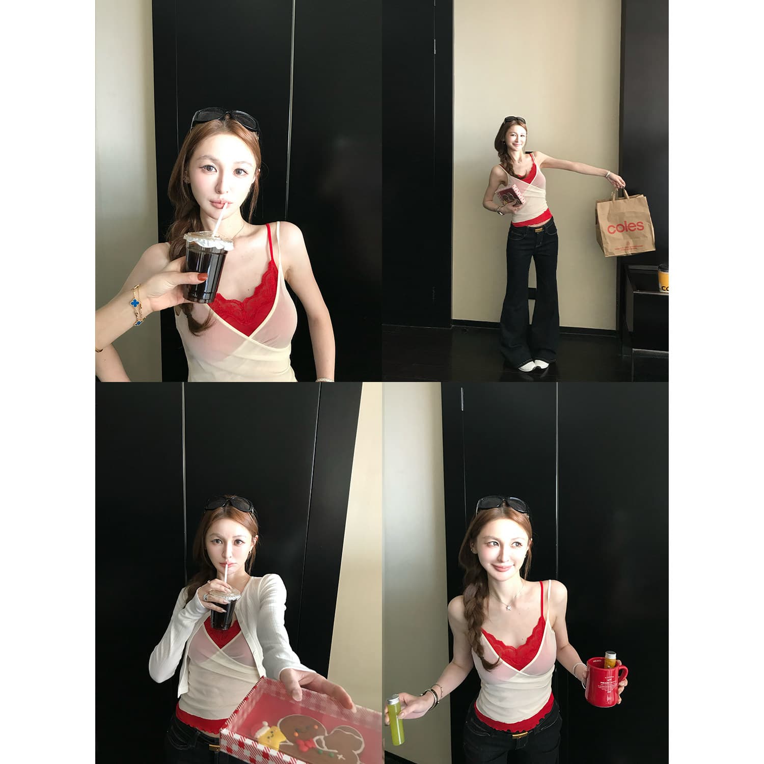 skk store 하트 비트 바 리 순수한 욕망 핫걸 스택 착용 페이크 레이어드 레이스 캐미솔 여름 이미지 4