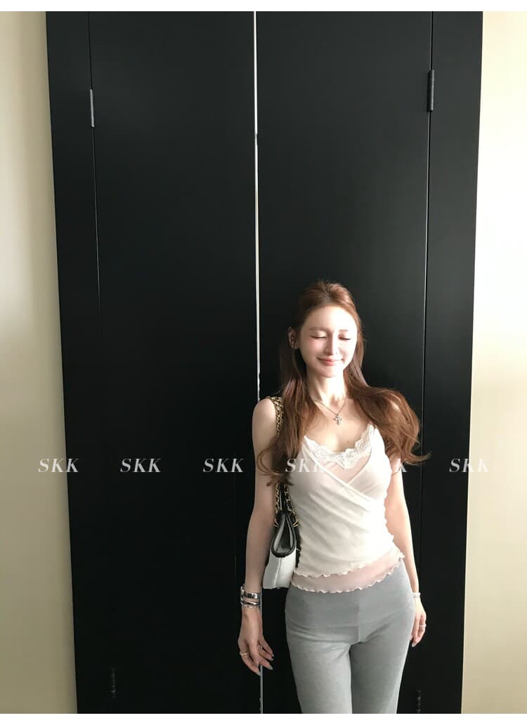 skk store 하트 비트 바 리 순수한 욕망 핫걸 스택 착용 페이크 레이어드 레이스 캐미솔 여름 상세 이미지 16