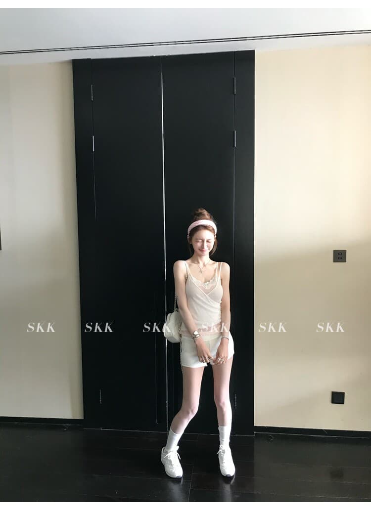 skk store 하트 비트 바 리 순수한 욕망 핫걸 스택 착용 페이크 레이어드 레이스 캐미솔 여름 상세 이미지 30