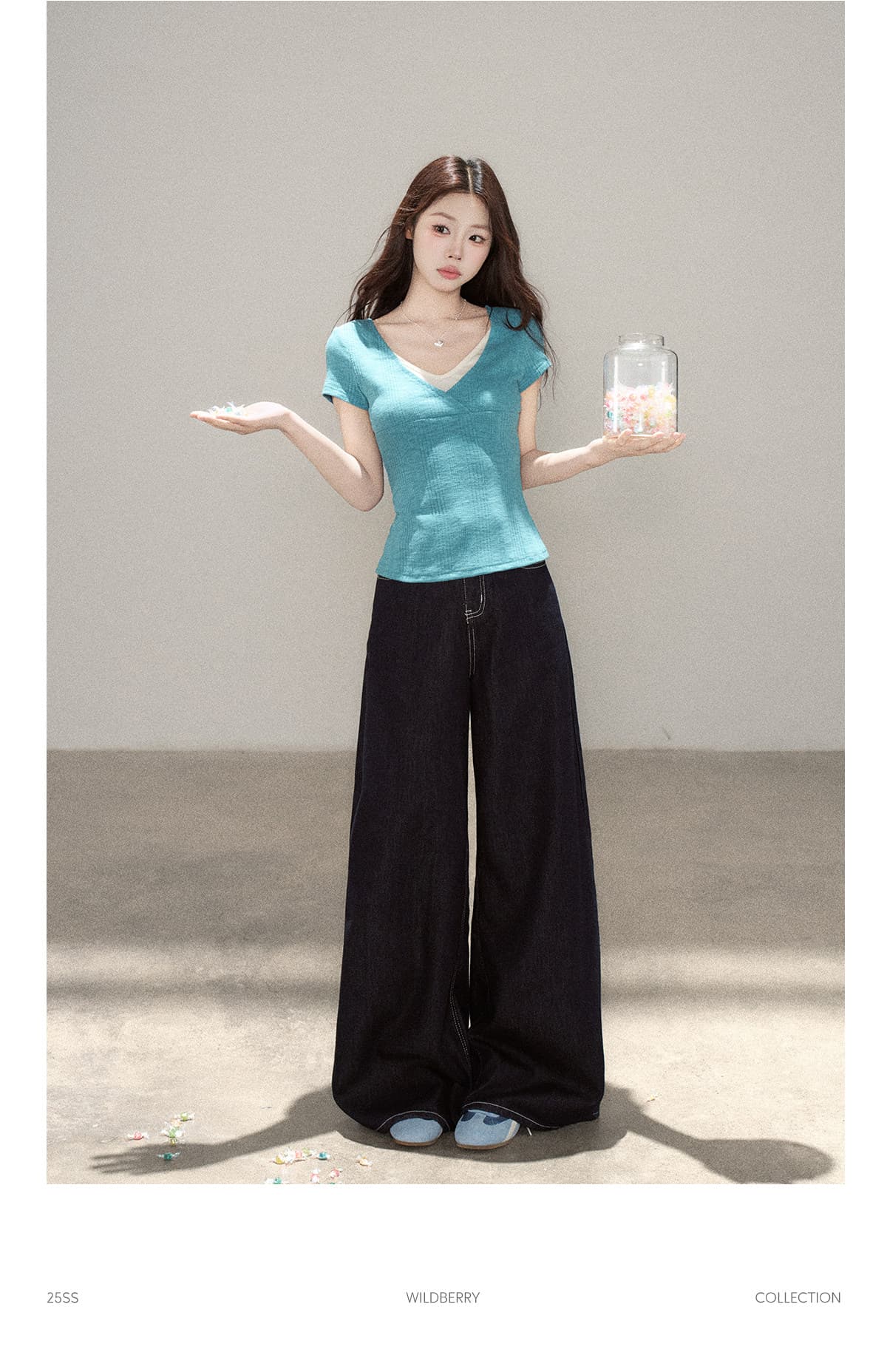 하나 오노 라스베리 V넥 반팔 티셔츠 여성 2026 여름 새로운 페이크 레이어드 패치워크 디자인 몸매 가꾸기 슬림해 보이는 맨위 상세 이미지 12
