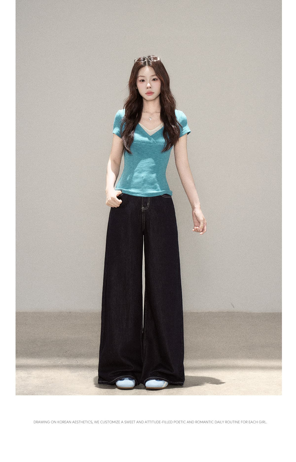 하나 오노 라스베리 V넥 반팔 티셔츠 여성 2026 여름 새로운 페이크 레이어드 패치워크 디자인 몸매 가꾸기 슬림해 보이는 맨위 상세 이미지 14