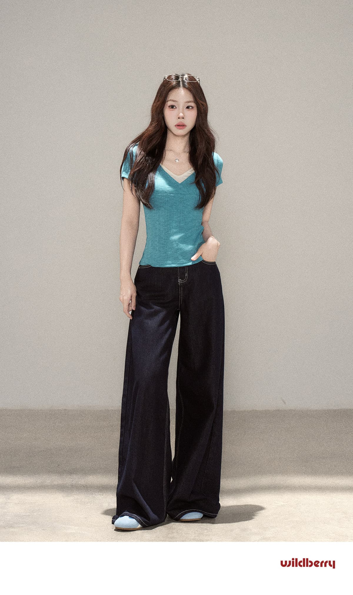 하나 오노 라스베리 V넥 반팔 티셔츠 여성 2026 여름 새로운 페이크 레이어드 패치워크 디자인 몸매 가꾸기 슬림해 보이는 맨위 상세 이미지 15